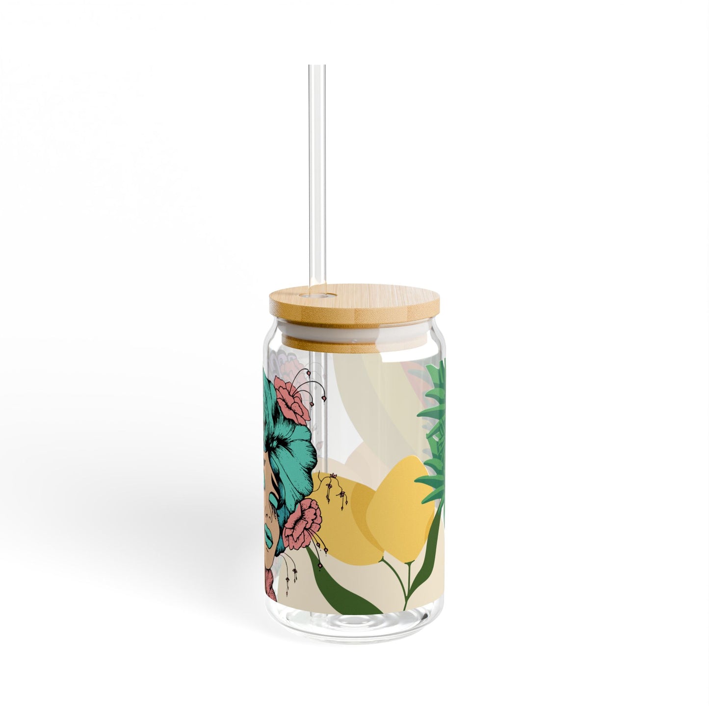 Boho Floral Sipper Glass - 16oz Tumbler with Straw