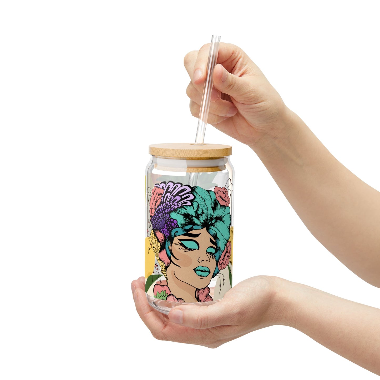 Boho Floral Sipper Glass - 16oz Tumbler with Straw