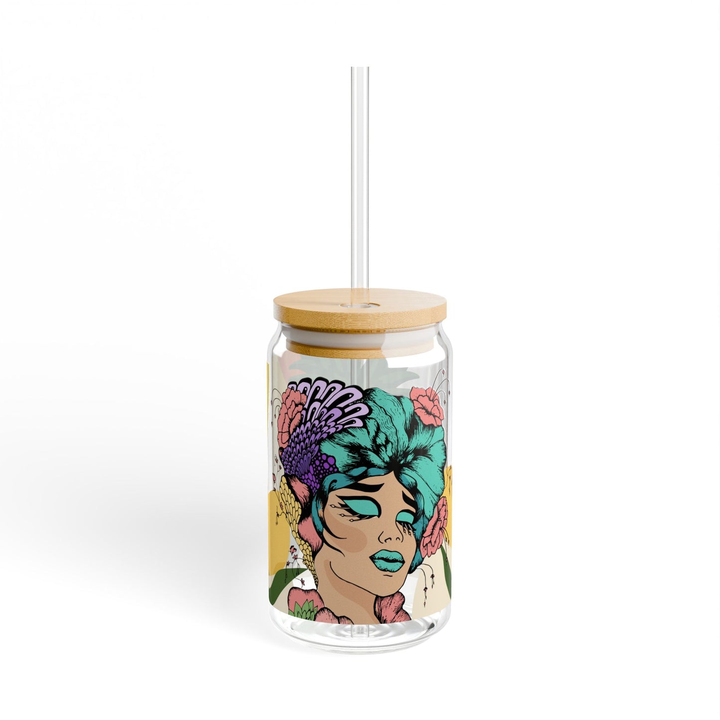 Boho Floral Sipper Glass - 16oz Tumbler with Straw