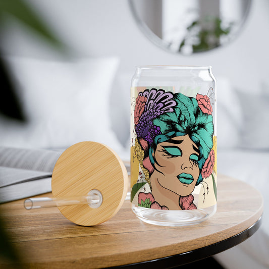 Boho Floral Sipper Glass - 16oz Tumbler with Straw